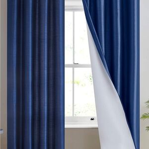 Navy Blue Faux Silk Curtains